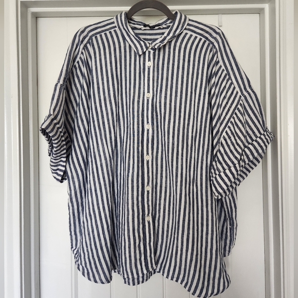 Plus-size J. Crew Navy and White Striped Casual Shirt - Picture 1 of 6